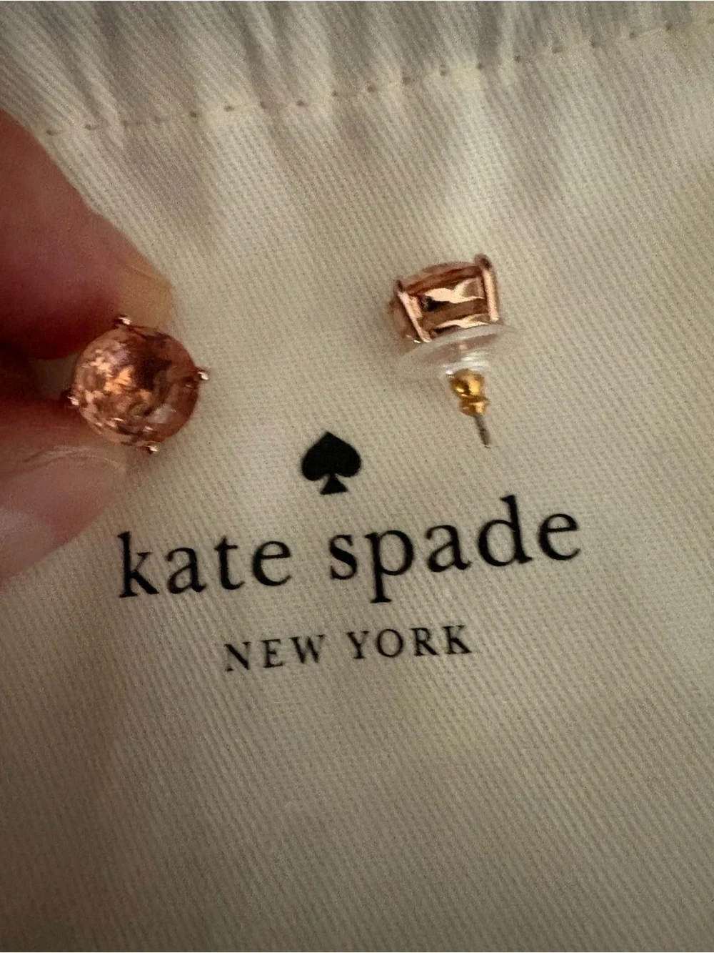 kate spade Rose Gold Pink Cushion Crystal Stud Earrings